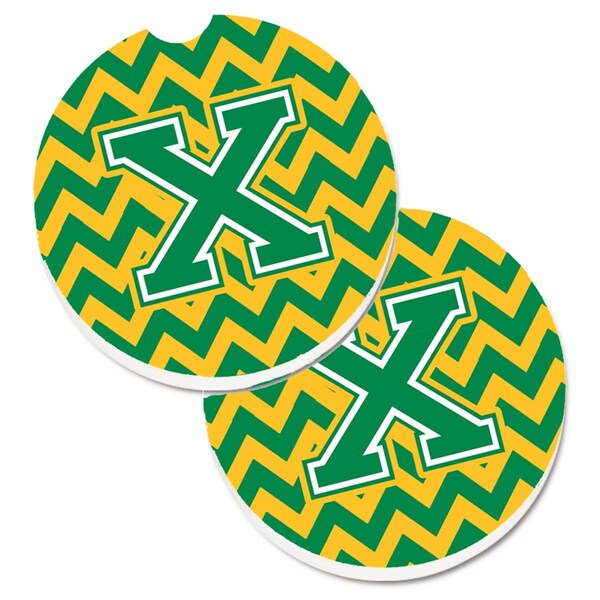 Carolines Treasures Letter x Chevron Green and Gold Cup Holder Car Coaster, PK2 CJ1059-XCARC - main